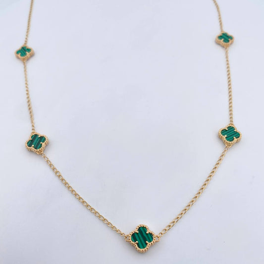 Cadena Espiga Trebol Gradual 8.05gr / 49.4cm-51.4cm / 1.5mm Malaquita Verde Oro Amarillo 18K $