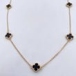 Cadena Espiga Trebol Gradual 7.95gr / 45.6cm-49.6cm / 1.5mm Onix Negro Oro Amarillo 18K $