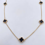 Cadena Espiga Trebol Gradual 7.95gr / 45.6cm-49.6cm / 1.5mm Onix Negro Oro Amarillo 18K $