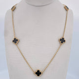 Cadena Espiga Trebol Gradual 7.95gr / 45.6cm-49.6cm / 1.5mm Onix Negro Oro Amarillo 18K $