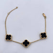 Pulso Espiga Trebol Gradual 5.6gr / 16.8cm-19.1cm / 1.5mm Onix Negros Oro Amarillo 18K $