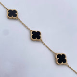 Pulso Espiga Trebol Gradual 5.6gr / 16.8cm-19.1cm / 1.5mm Onix Negros Oro Amarillo 18K $