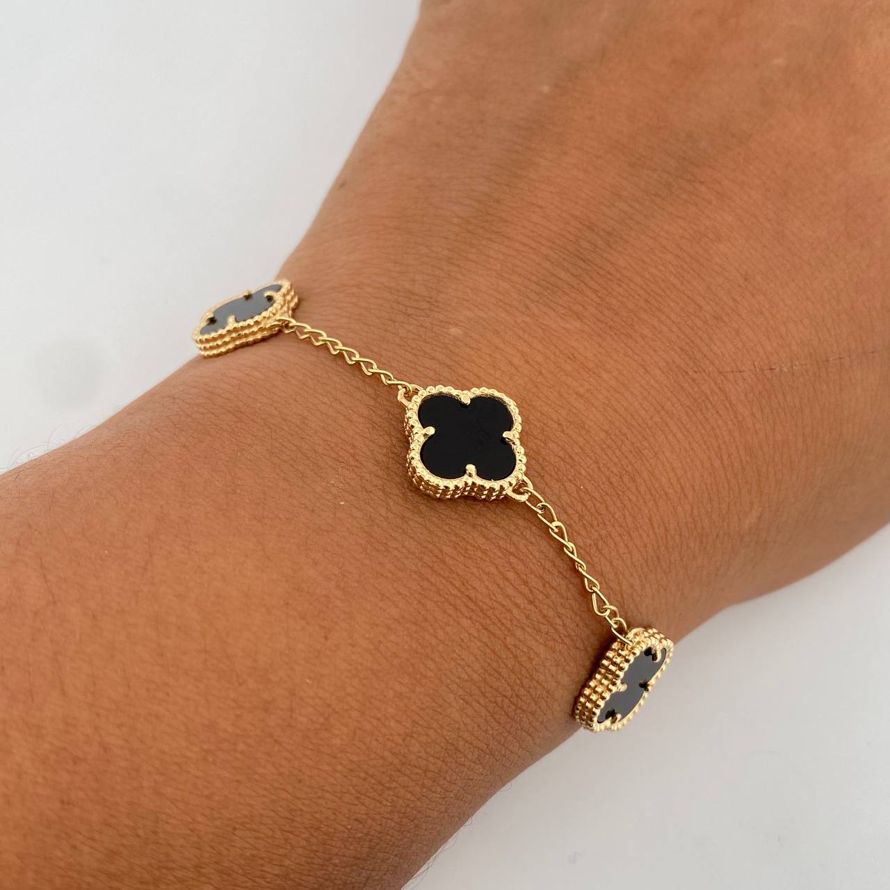 Bracelet Spike Clover Gradual 5.6gr / 16.5cm-18.8cm / 1.5mm Black Onyx 18K Yellow Gold $