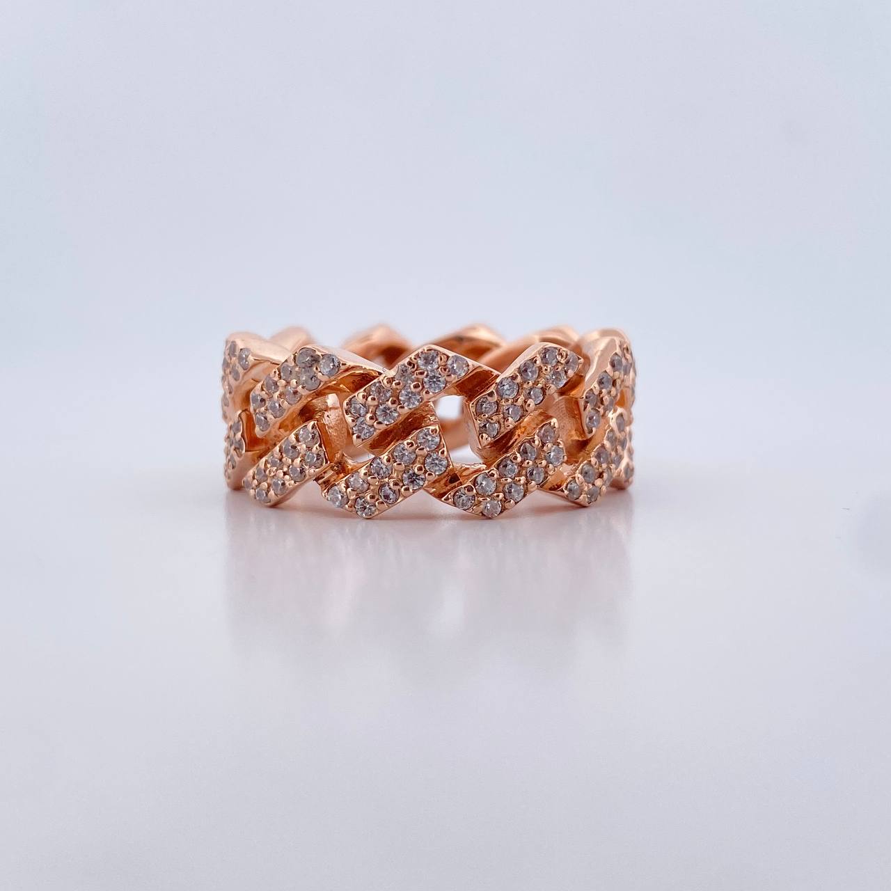 Cuban Ring 16.6gr / Size 9 1/2 / White Zircons 18K Rose Gold $