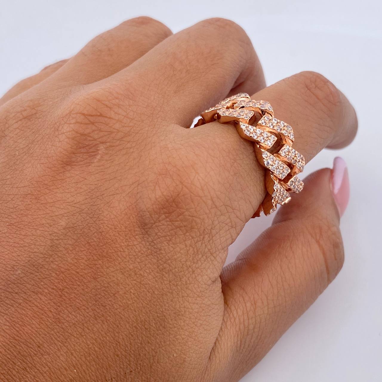 Cuban Ring 16.6gr / Size 9 1/2 / White Zircons 18K Rose Gold $