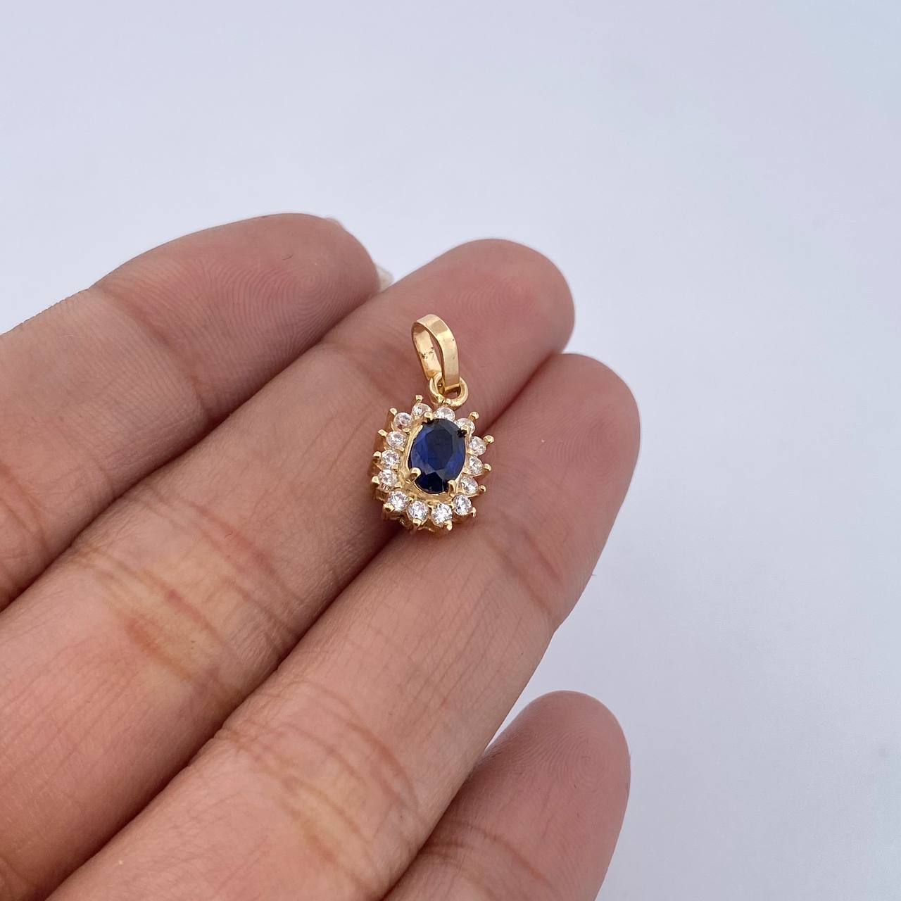 Dije Halo 1.35gr / 1.8cm / Circones Azul Blancos Oro Amarillo 18K &