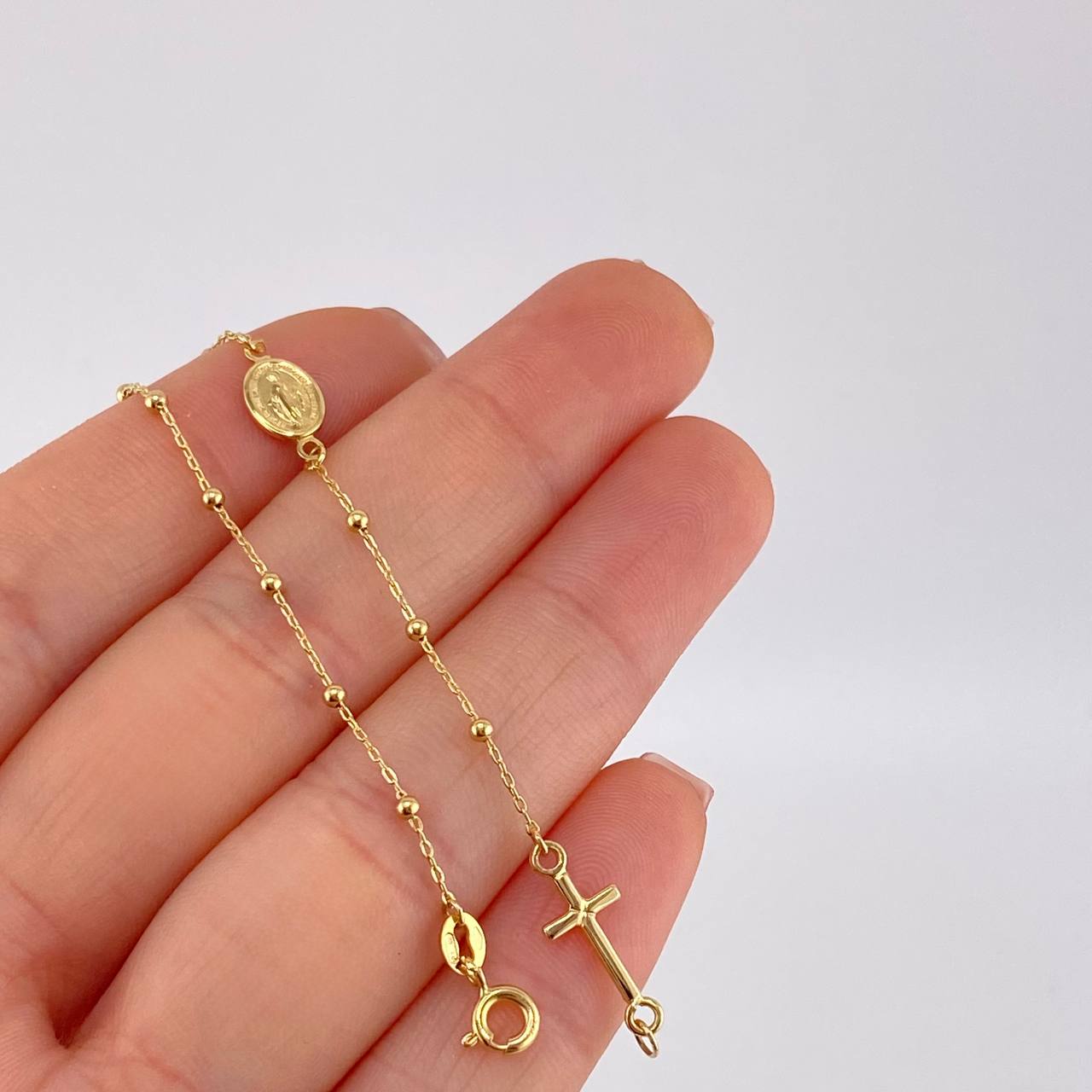 Pulso Denario Virgen Milagrosa 1.7 g / 7 in / 1.8 mm Oro Amarillo 18K