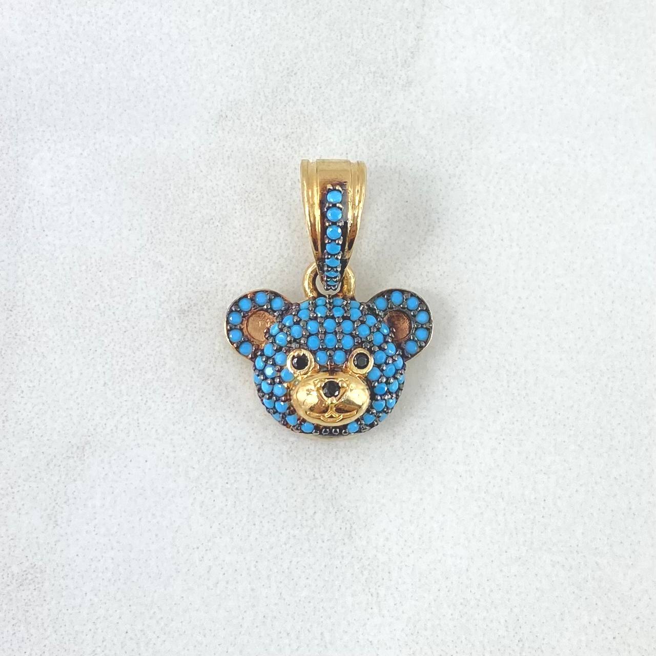 Dije Cabeza Oso 2.6gr / 3cm / Circones Celestes Oro Amarillo 18K ©