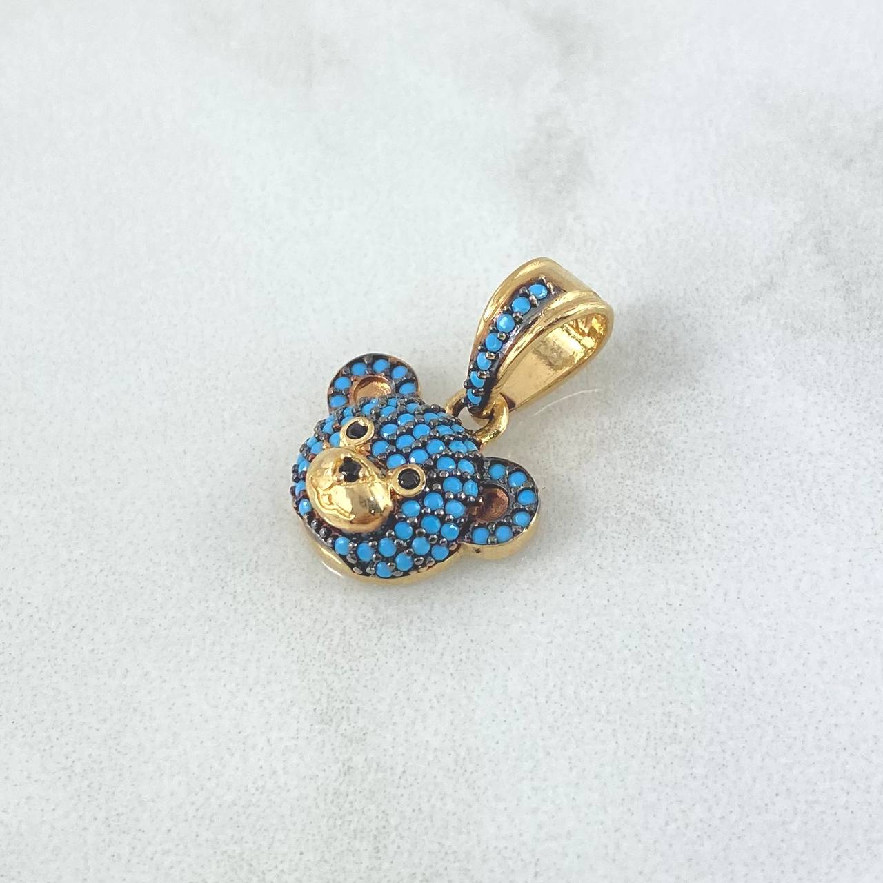 Dije Cabeza Oso 2.6gr / 3cm / Circones Celestes Oro Amarillo 18K ©
