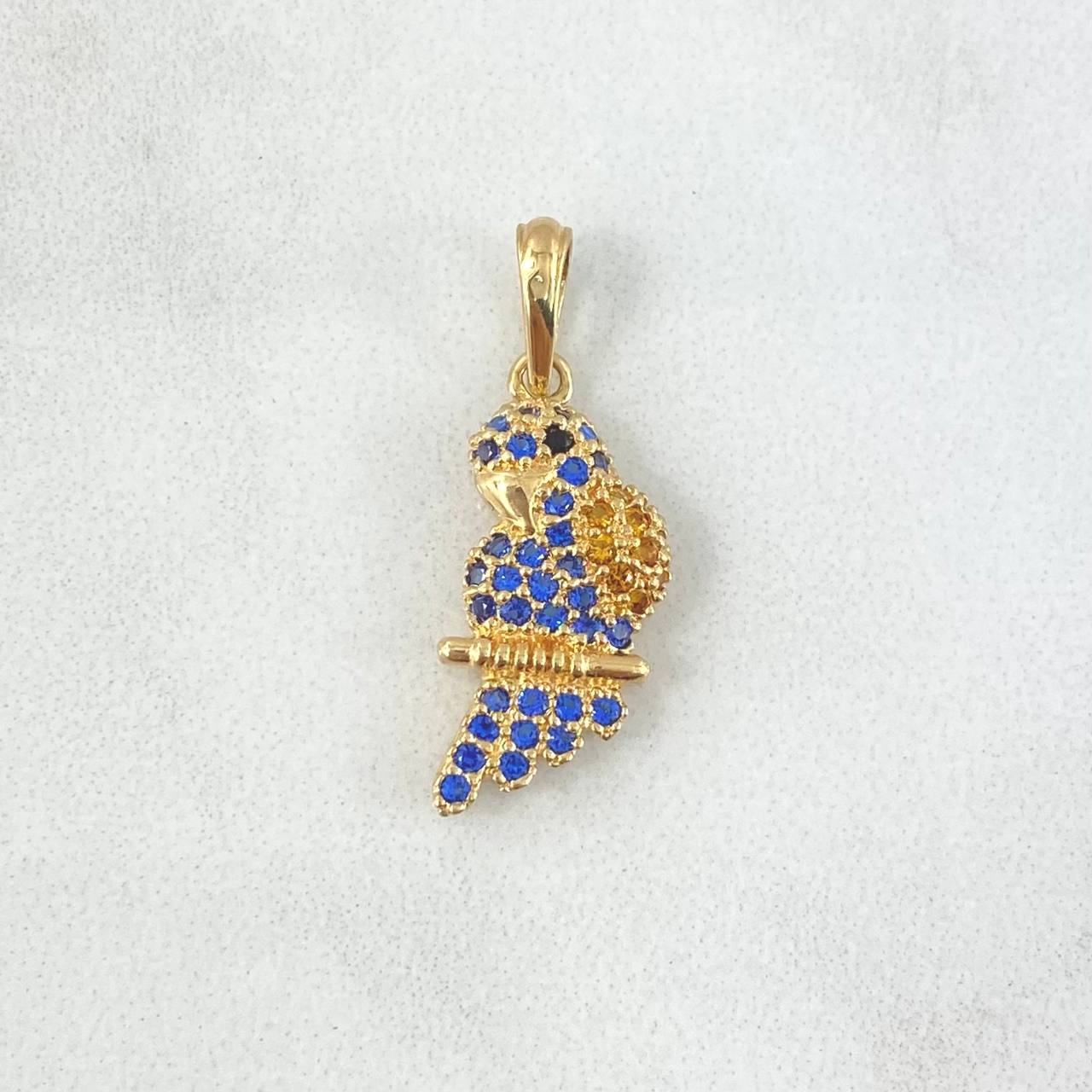 Pendant Parrot 1.9gr / 2.6cm / Blue Yellow And Black Zircons 18K Yellow Gold ©