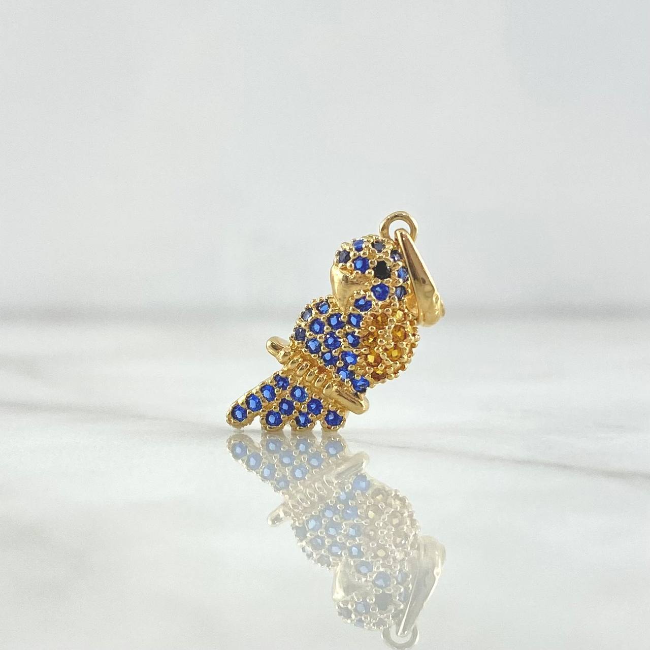 Pendant Parrot 1.9gr / 2.6cm / Blue Yellow And Black Zircons 18K Yellow Gold ©