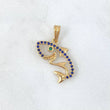 Pendant Shark Silhouette 1.6gr / 2.3cm / Blue and Green Zircons 18K Yellow Gold ©
