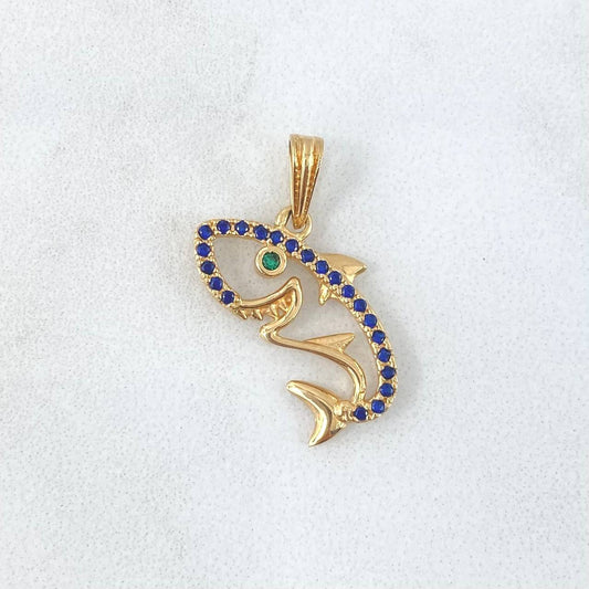 Pendant Shark Silhouette 1.6gr / 2.3cm / Blue and Green Zircons 18K Yellow Gold ©