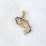 Pendant Shark Silhouette 1.6gr / 2.3cm / Blue and Green Zircons 18K Yellow Gold ©
