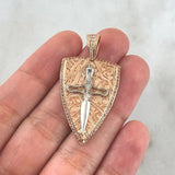 Pendant Celtic Cross Shield 7.1gr / 4.3cm / White Zircons Two-tone White and Rose Gold 18K ©