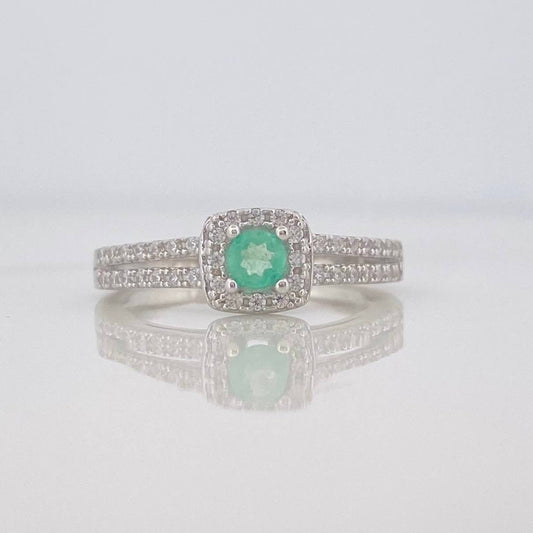 Anillo Solitario Churumbela Doble Esmeralda 14 Pts 1.75 g / T7 1/4 Plata 925