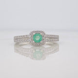 Anillo Solitario Churumbela Doble Esmeralda 14 Pts 1.75 g / T7 1/4 Plata 925