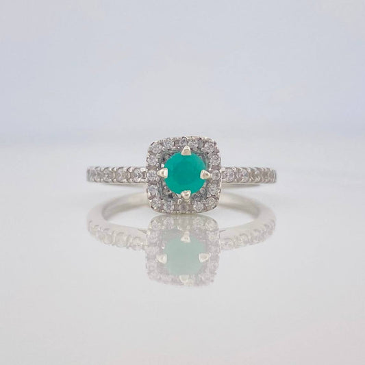 Anillo Halo Cuadrado Esmeralda 22 Pts 2.15 g / T6 1/4 Plata 925