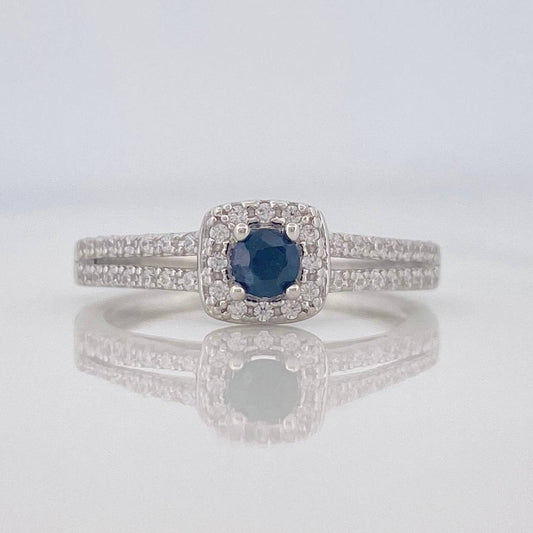 Anillo Halo Cuadrado Zafiro 17 Pts 1.65 g / T6 1/2 Plata 925