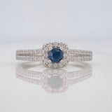 Square Halo Sapphire Ring 17 Pts 1.65 g / T6 1/2 Silver 925