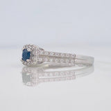 Square Halo Sapphire Ring 17 Pts 1.65 g / T6 1/2 Silver 925