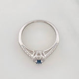 Square Halo Sapphire Ring 17 Pts 1.65 g / T6 1/2 Silver 925