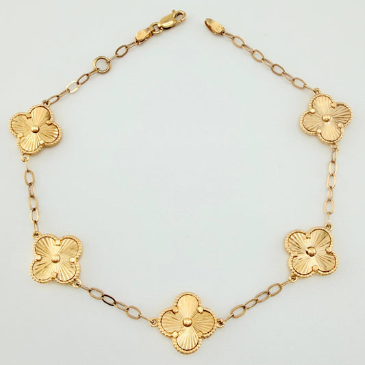 Pulso Aro Seguido Trebol Dorado 6.75gr / 7 3/4 in / 11mm Oro Amarillo Nac.Esp. 18K