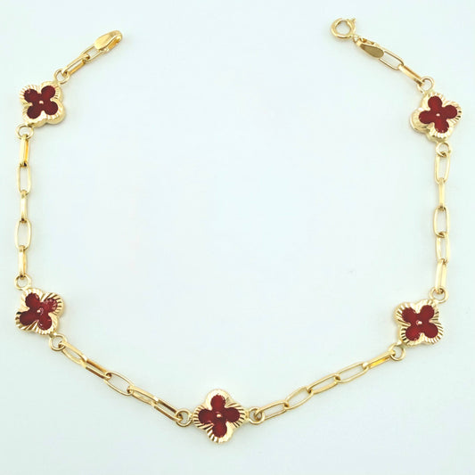 Pulso Cajon Trebol Rojo 3.4gr / 7 in / 8.1mm Oro Amarillo 18K