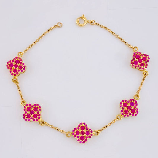 Pulso Aro Seguido Flor Trebol 6.4 g / 7 in / 9.6 mm Oro Amarillo 18K