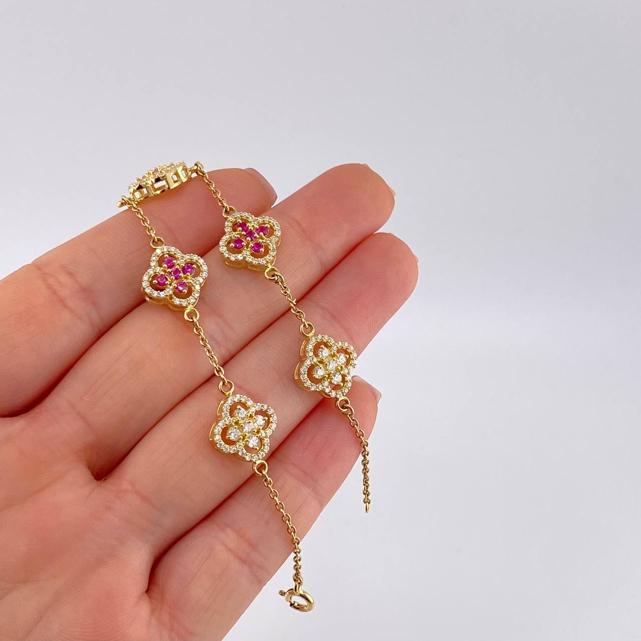 Pulso Flor Trebol 8.6 g / 7 1/4 in / 11.6 mm Oro Amarillo 18K
