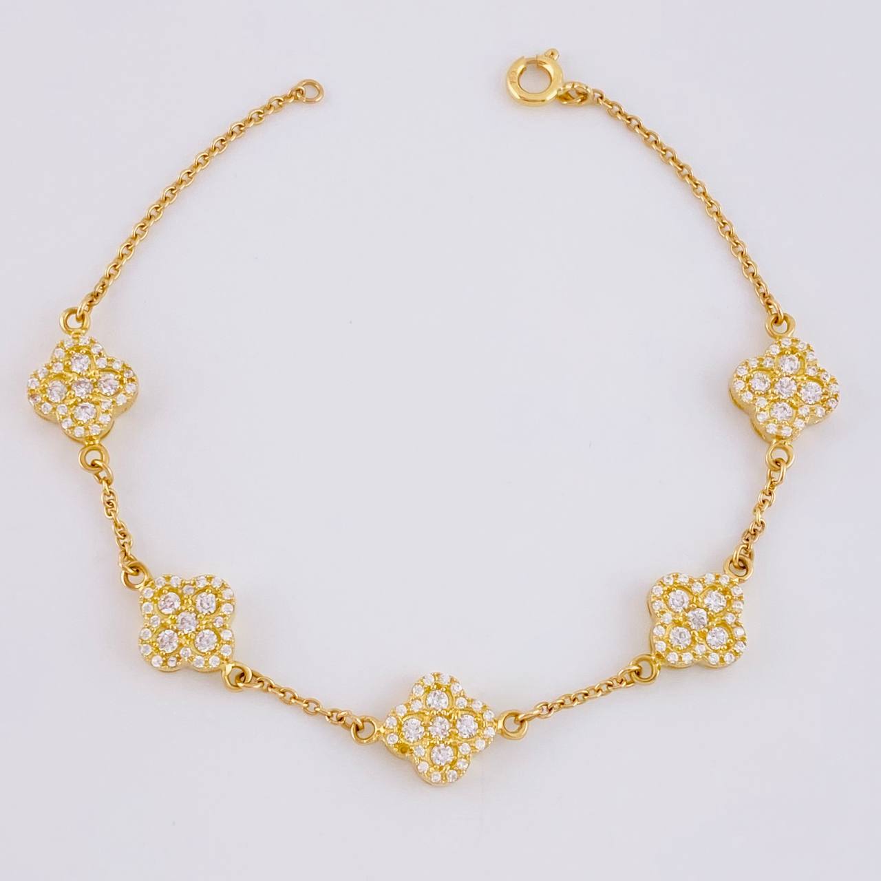 Pulso Aro Seguido Flor Trebol 6.8 g / 7 in / 9.7 mm Oro Amarillo 18K
