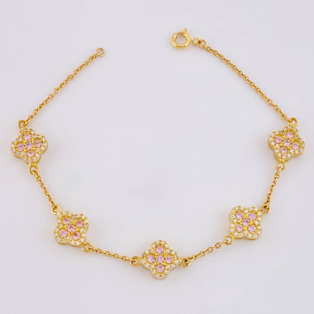 Pulso Aro Seguido Flor Trebol 6.9 g / 7 1/4 in / 9.7 mm Oro Amarillo 18K