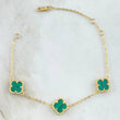 Classic Link Bracelet Gradual VCyA Clover 4.25gr / 16cm-18cm / 1.5mm Green Malachite Dotted 3pcs 18K Yellow Gold ©