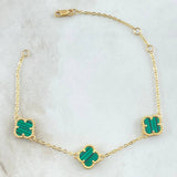 Classic Link Bracelet Gradual VCyA Clover 4.25gr / 16cm-18cm / 1.5mm Green Malachite Dotted 3pcs 18K Yellow Gold ©