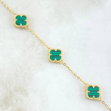 Classic Link Bracelet Gradual VCyA Clover 4.25gr / 16cm-18cm / 1.5mm Green Malachite Dotted 3pcs 18K Yellow Gold ©