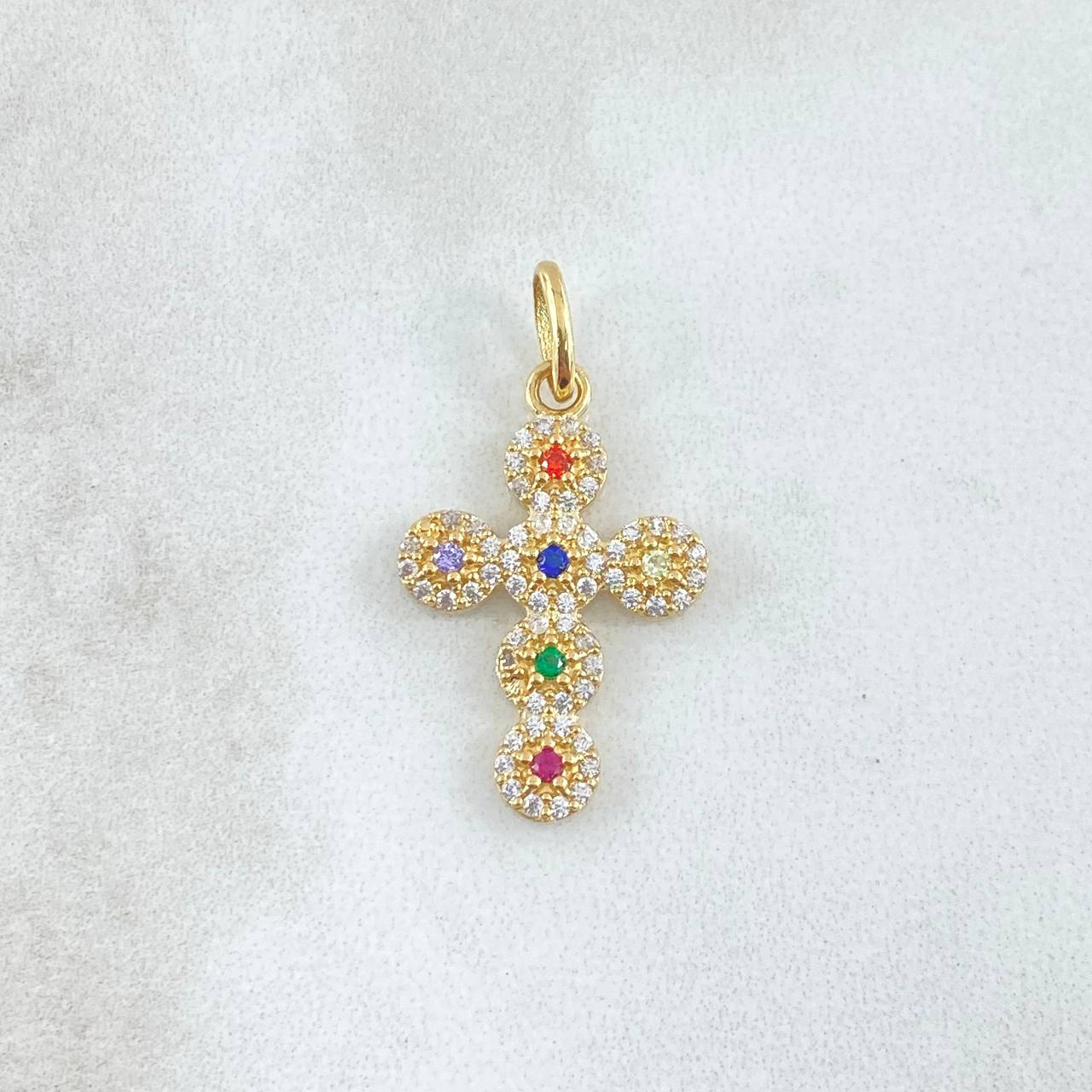 Pendant Crúz Tupida 2.05gr / 2.8cm / Multicolor Zircons 18K Yellow Gold