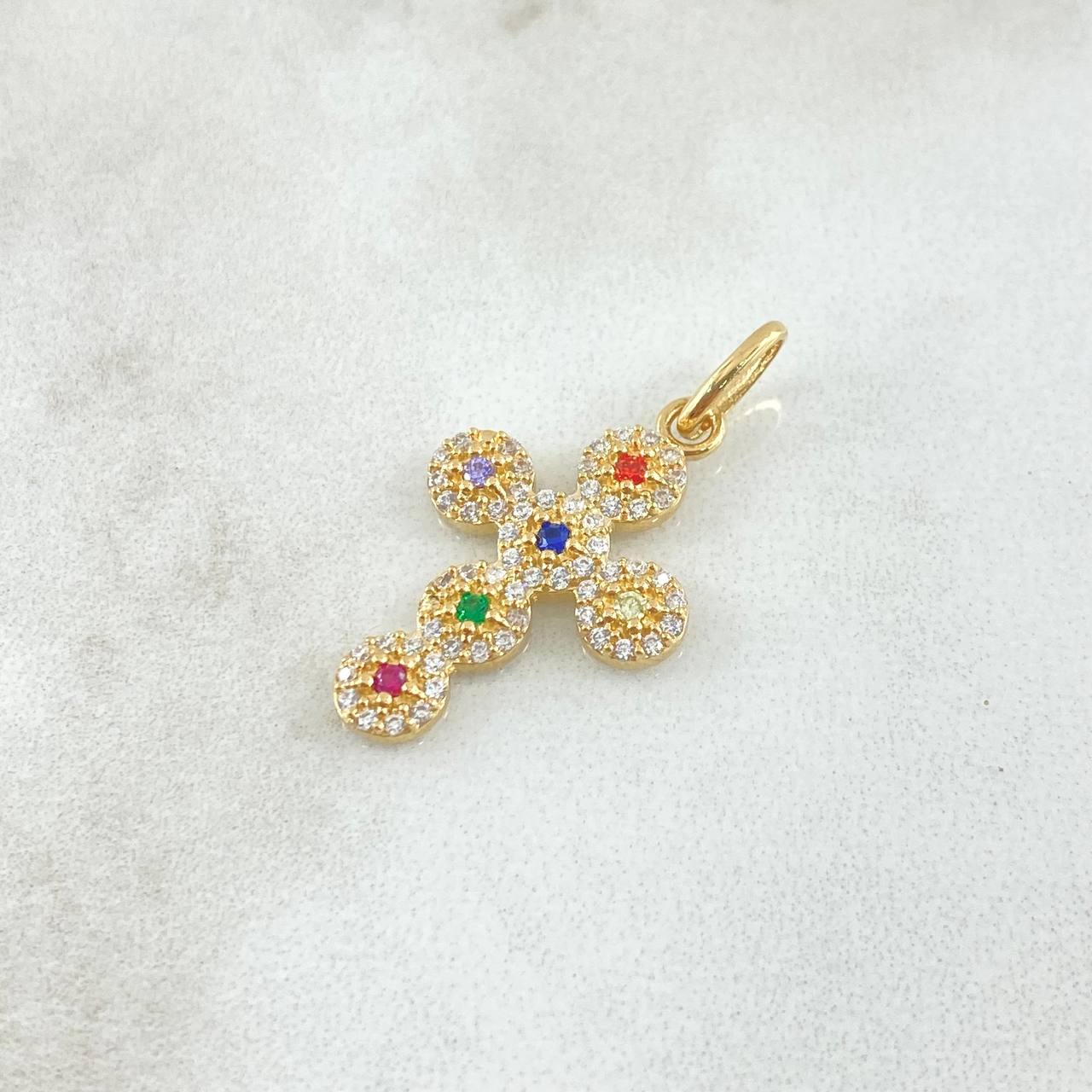 Pendant Crúz Tupida 2.05gr / 2.8cm / Multicolor Zircons 18K Yellow Gold