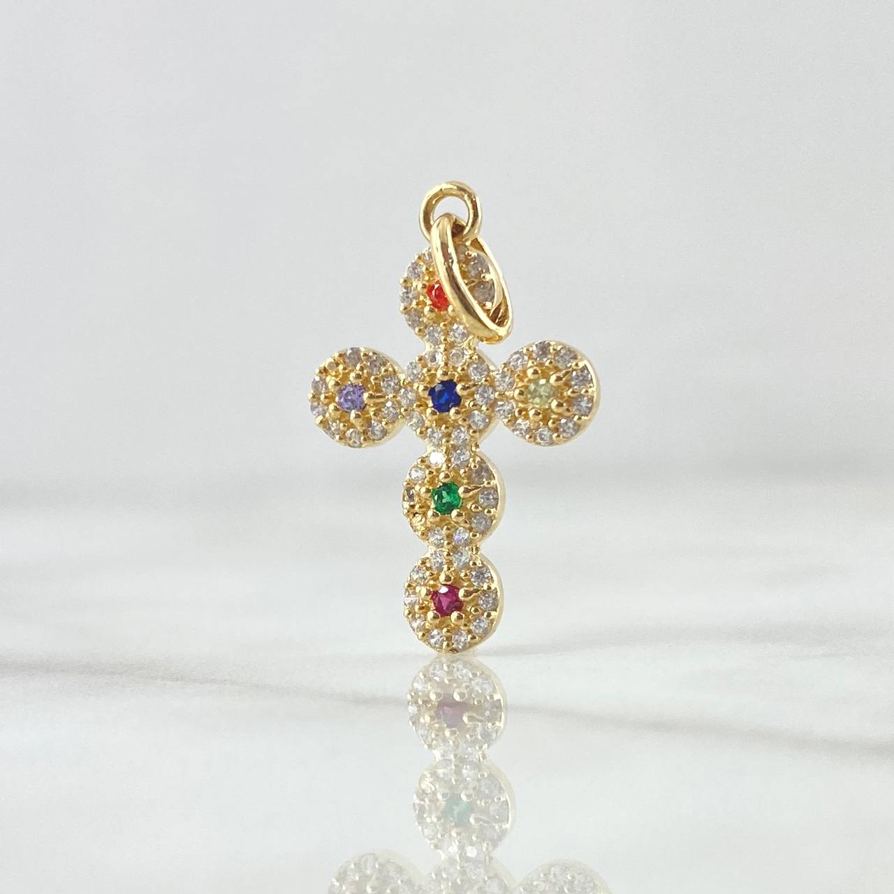 Pendant Crúz Tupida 2.05gr / 2.8cm / Multicolor Zircons 18K Yellow Gold
