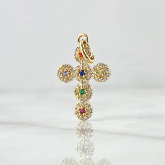 Dije Crúz Tupida 2.05gr / 2.8cm / Circones Multicolor Oro Amarillo 18K