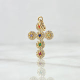 Pendant Crúz Tupida 2.05gr / 2.8cm / Multicolor Zircons 18K Yellow Gold