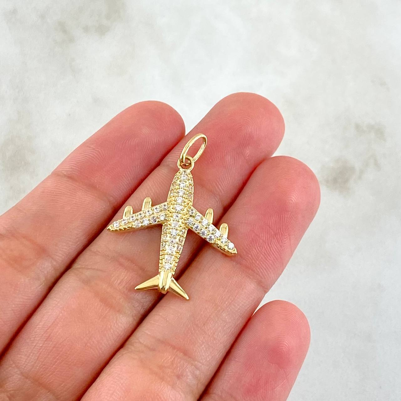 Pendant Airplane 2.9gr / 3.1cm / White Zircons 18K Yellow Gold