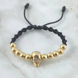 Black Bracelet Charm Skull 5gr / 6mm Beads Polished 10pcs White Zircons 18K Yellow Gold