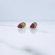 Stud Earrings Strawberry 0.75gr / Green Zircons Fuchsias 18K Yellow Gold &