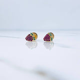 Stud Earrings Strawberry 0.75gr / Green Zircons Fuchsias 18K Yellow Gold &