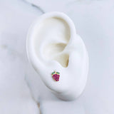 Stud Earrings Strawberry 0.75gr / Green Zircons Fuchsias 18K Yellow Gold &
