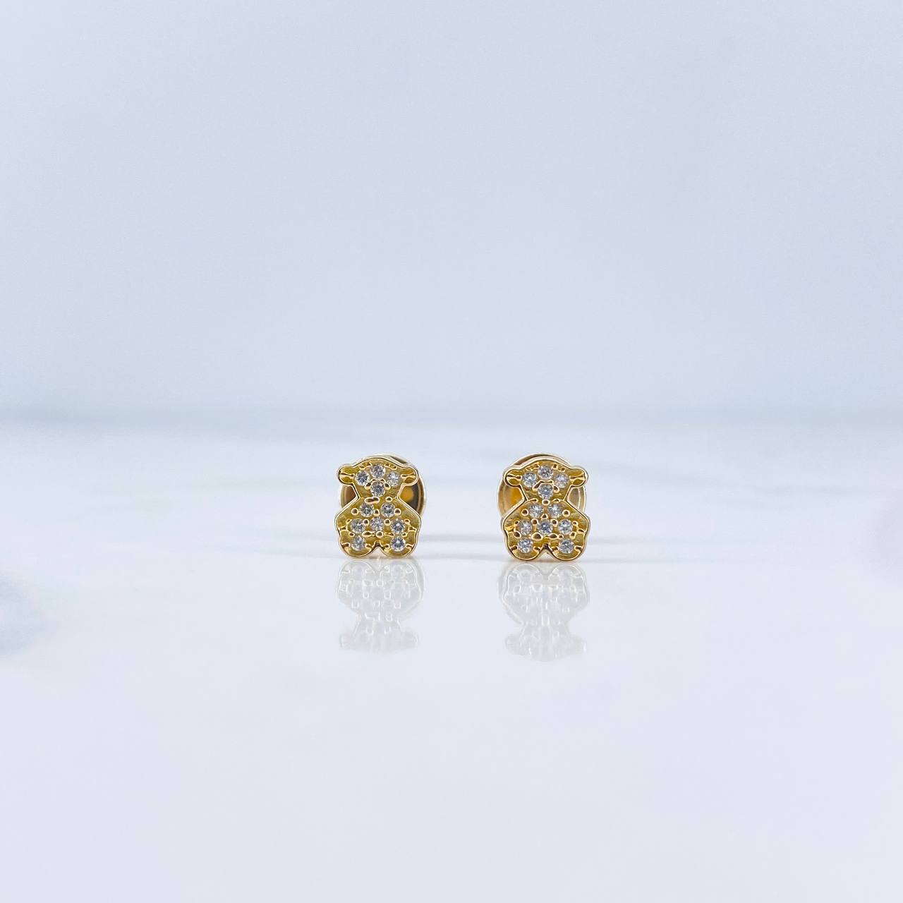 Stud Earrings Bear Earrings 0.75gr / White Zirconia 18K Yellow Gold &