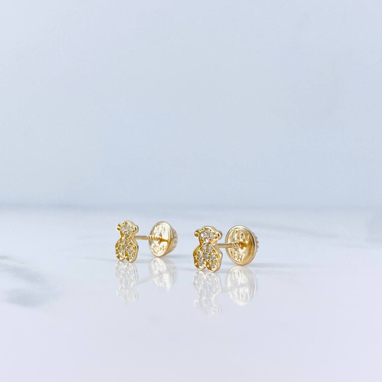 Stud Earrings Bear Earrings 0.75gr / White Zirconia 18K Yellow Gold &