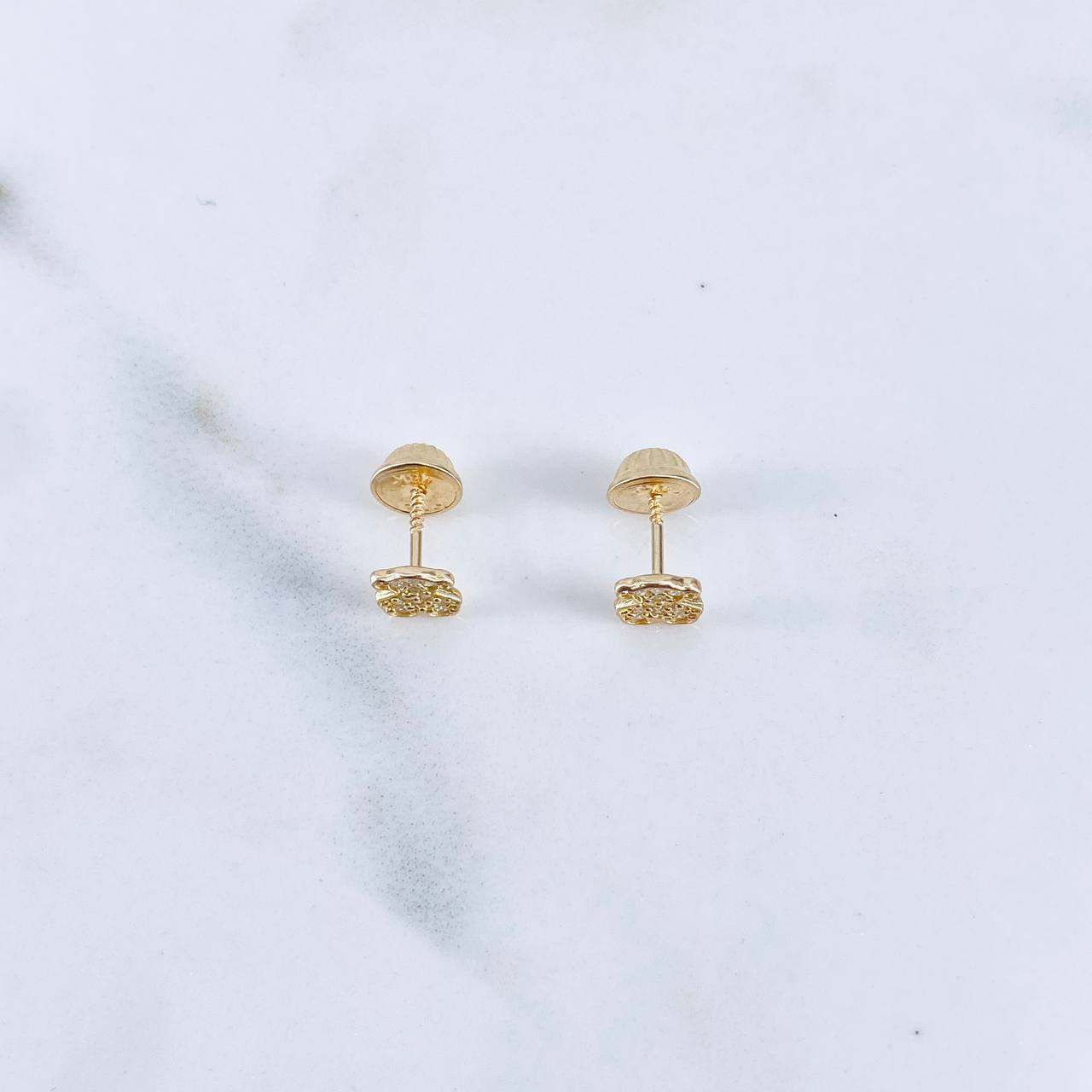Stud Earrings Bear Earrings 0.75gr / White Zirconia 18K Yellow Gold &