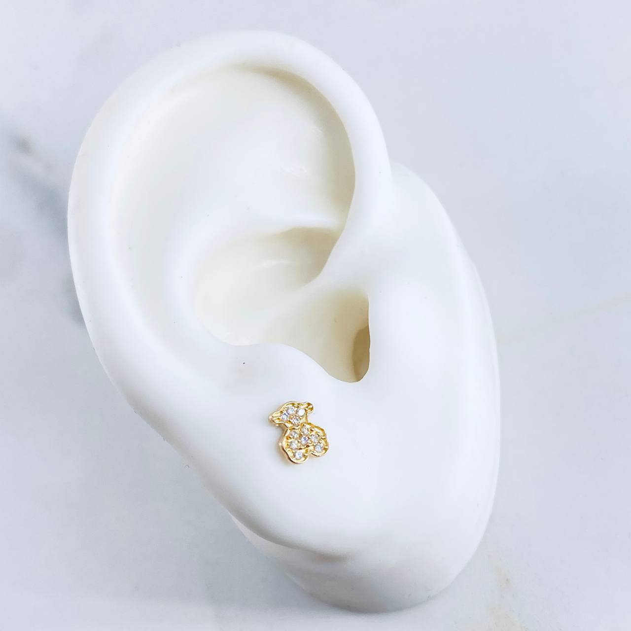 Stud Earrings Bear Earrings 0.75gr / White Zirconia 18K Yellow Gold &