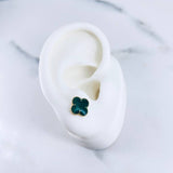 Stud Earrings Clover 1.3gr / 8mm Green Resin 18K Yellow Gold &